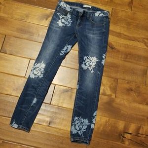 Free People Bleached Floral Design Ankle Jeans
